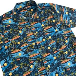 Hurley 2XL Blue Tropical Palm Tree Island Button‎ Up Men's Hawaiian Shirt
